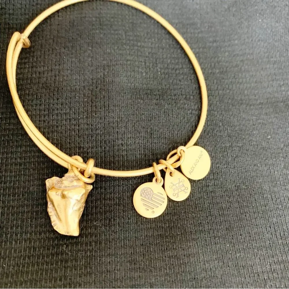 Alex and Ani Rafaelian Gold Conch Shell Charm Wire Bangle Bracelet  NIB
